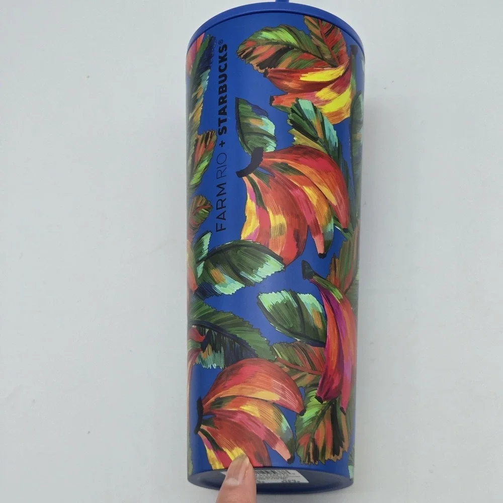 New‎ Farm Rio + Starbucks Blue Banana Vibrant Stainless Cold Cup Tumbler 24 oz